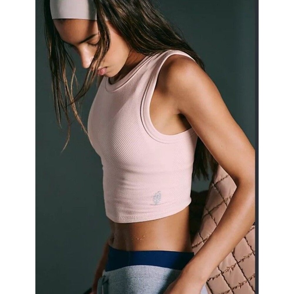 Free People Size XS/S Free Throw Textured Crop Muscle Tank Top Light Pink